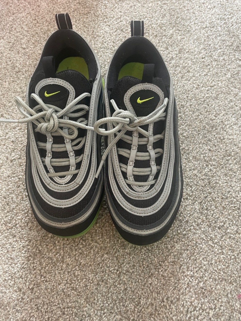 Nike Air Vapor Max 97 GS Kids Black & Gray Sneakers with Neon Green Logo